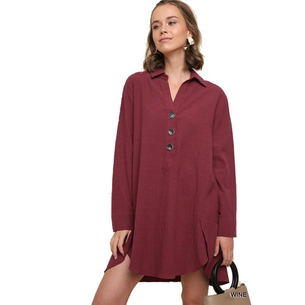 Elise Dress Shirt Brown Solid Long Sleeves